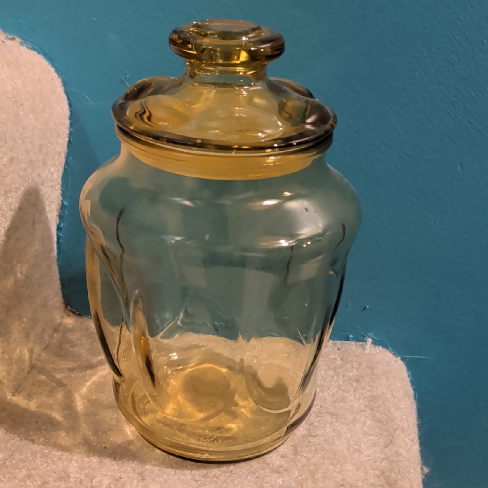 Vintage LE Smith Honey Amber Bubble Glass Apothecary Jar, Canister